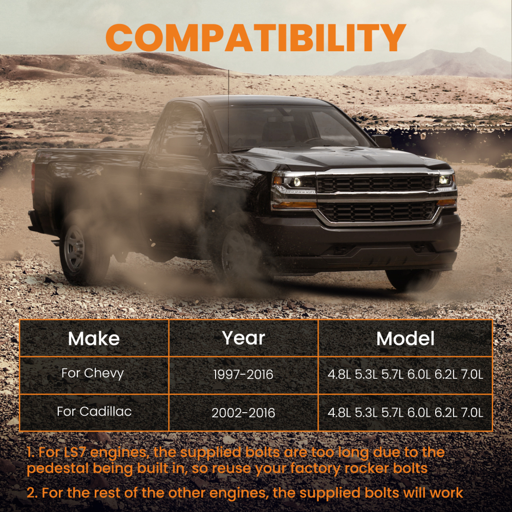 Compatible for Cadillac 4.8L 5.3L 5.7L 6.0L 6.2L Engine Rocker Arm Trunion Kit w/Big Clips