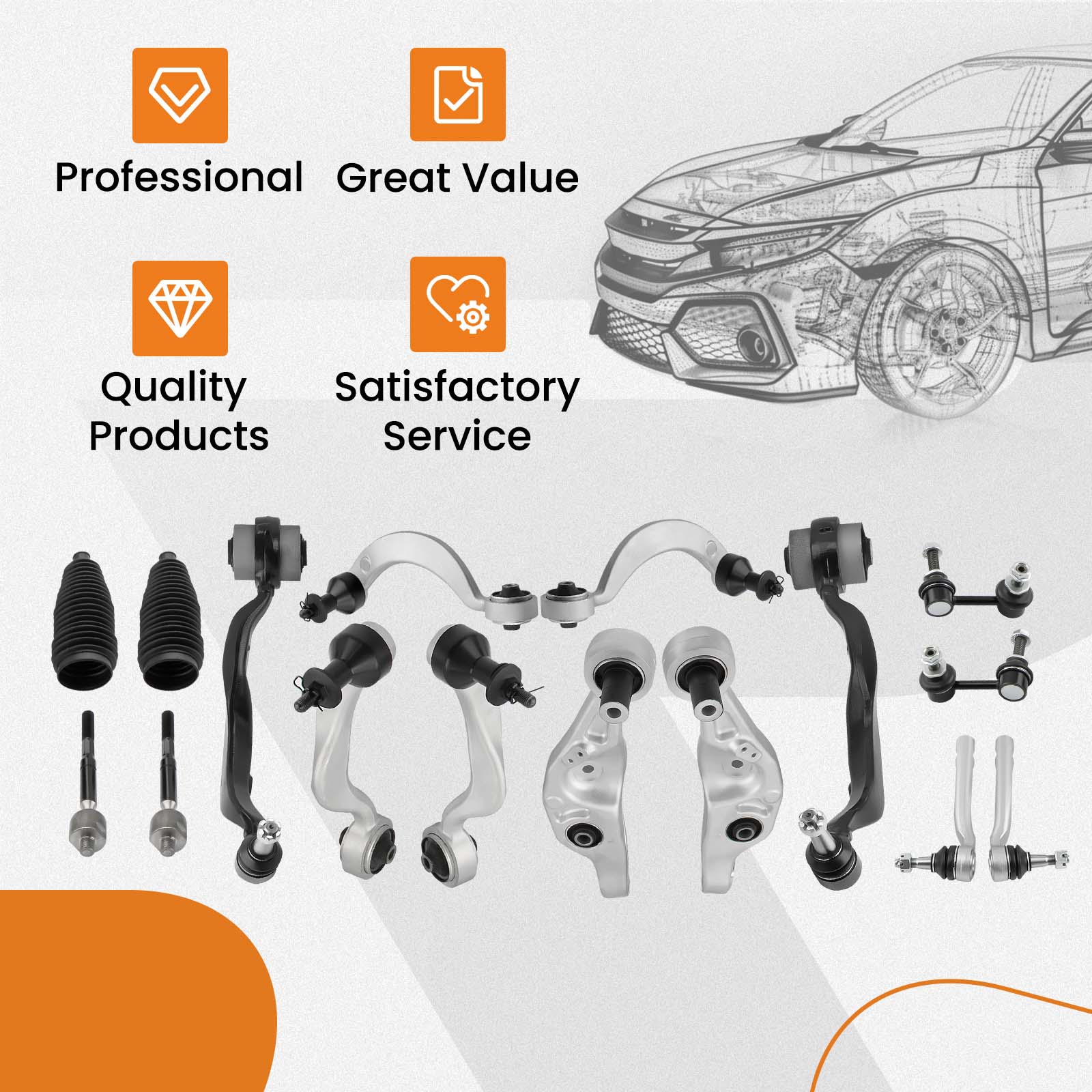 16pc Front Lower Forward Control Arm w/Bushing Tie Rod Kit