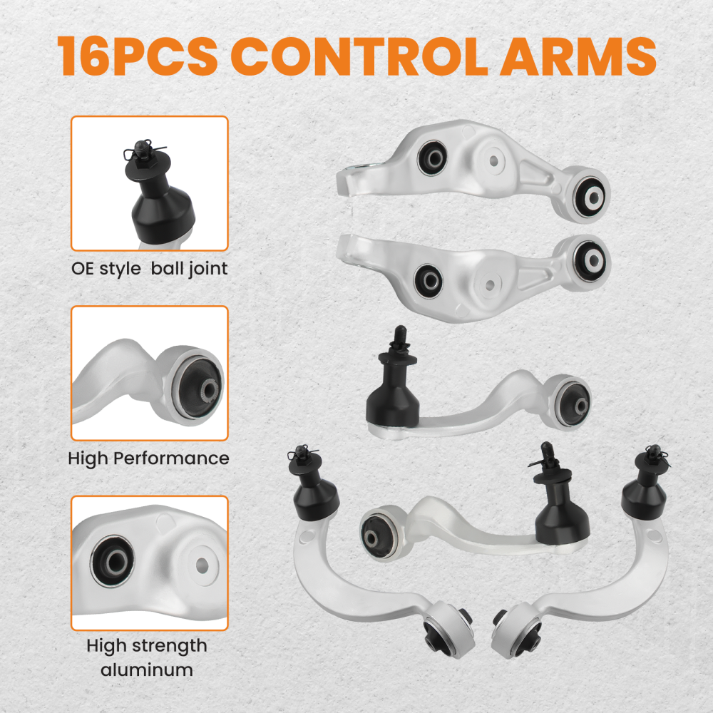 16pcs Front Lower Upper Control Arm Ball joint Tie Rod Kit compatible for Lexus LS460 07-17