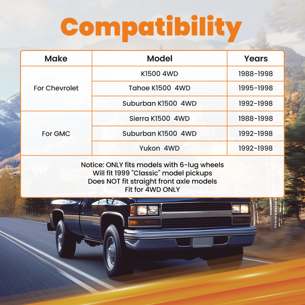 Kit Di Sollevamento Bracci Superiori 2-4 compatibile per Chevrolet/gmc Suburban/tahoe 92-98