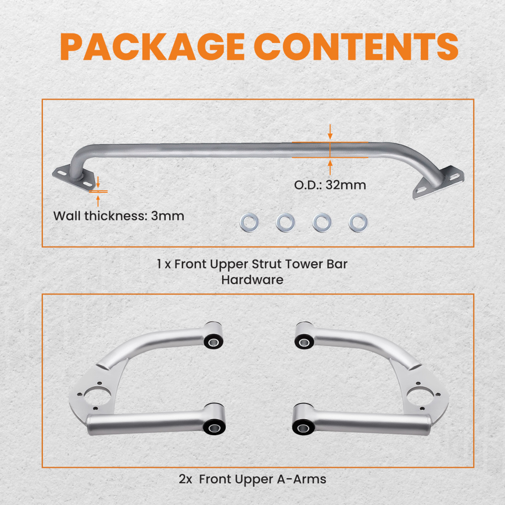 Front Upper Control A-Arms Strut Tower Bar for 93-02 compatible for Camaro Firebird V6 F-Body