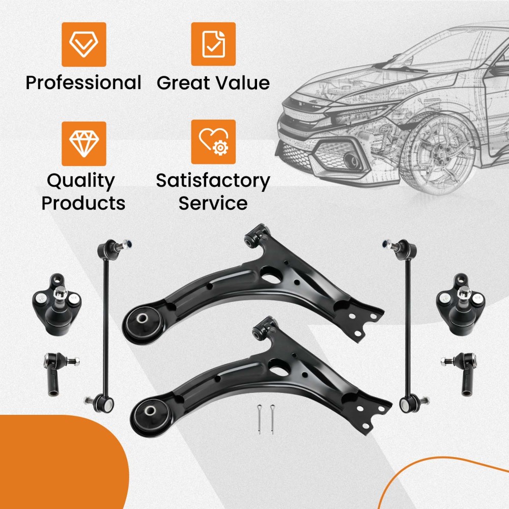 8 Pcs Lower Control Arm Assembly Outer Tie Rod compatible for Pontiac Vibe 2003 - 2008