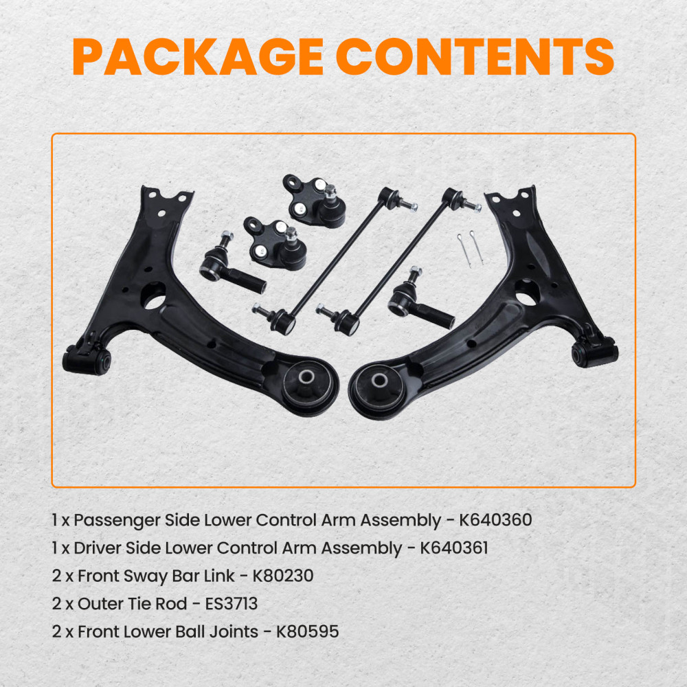 8 Pcs Lower Control Arm Assembly Outer Tie Rod compatible for Pontiac Vibe 2003 - 2008