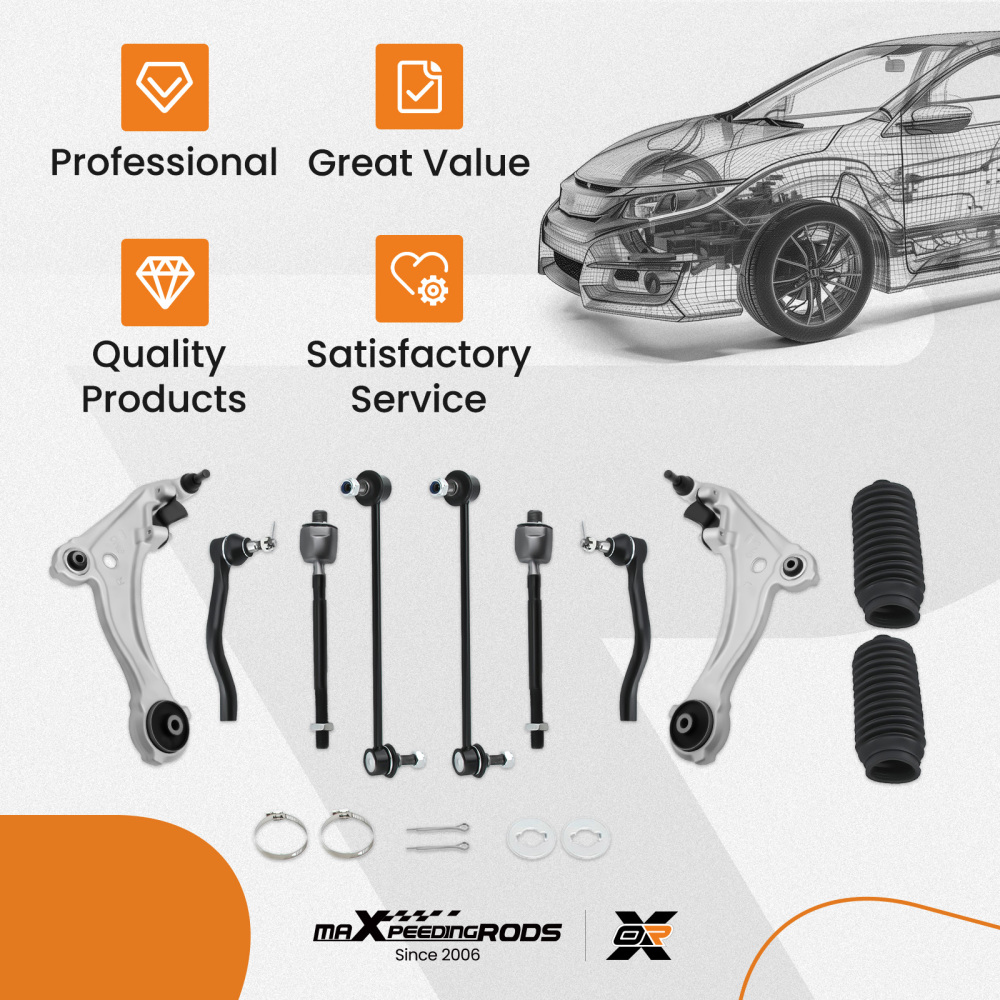 10pcs Suspension Kit Front Lower Control Arm Tie Rod compatible for Nissan Maxima 2009-2014
