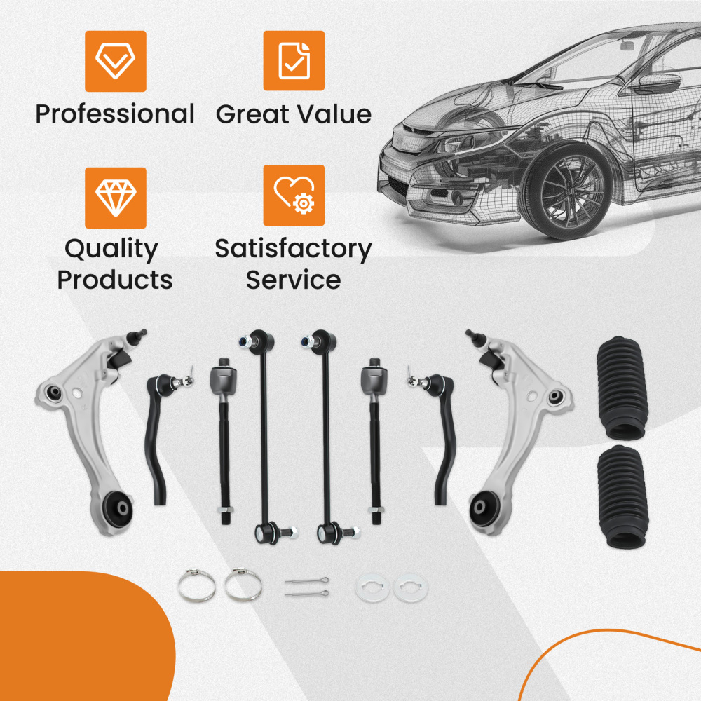10pcs Suspension Kit Front Lower Control Arm Tie Rod compatible for Nissan Maxima 2009-2014