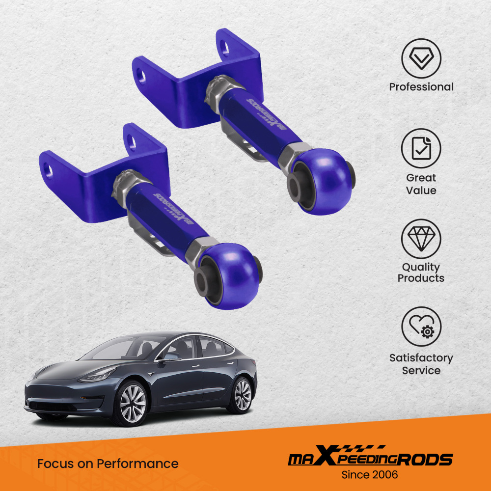 2x Adjustable Rear Camber Arms Kit Rubber Bushing compatible for Tesla model 3 / Y 2017-Up