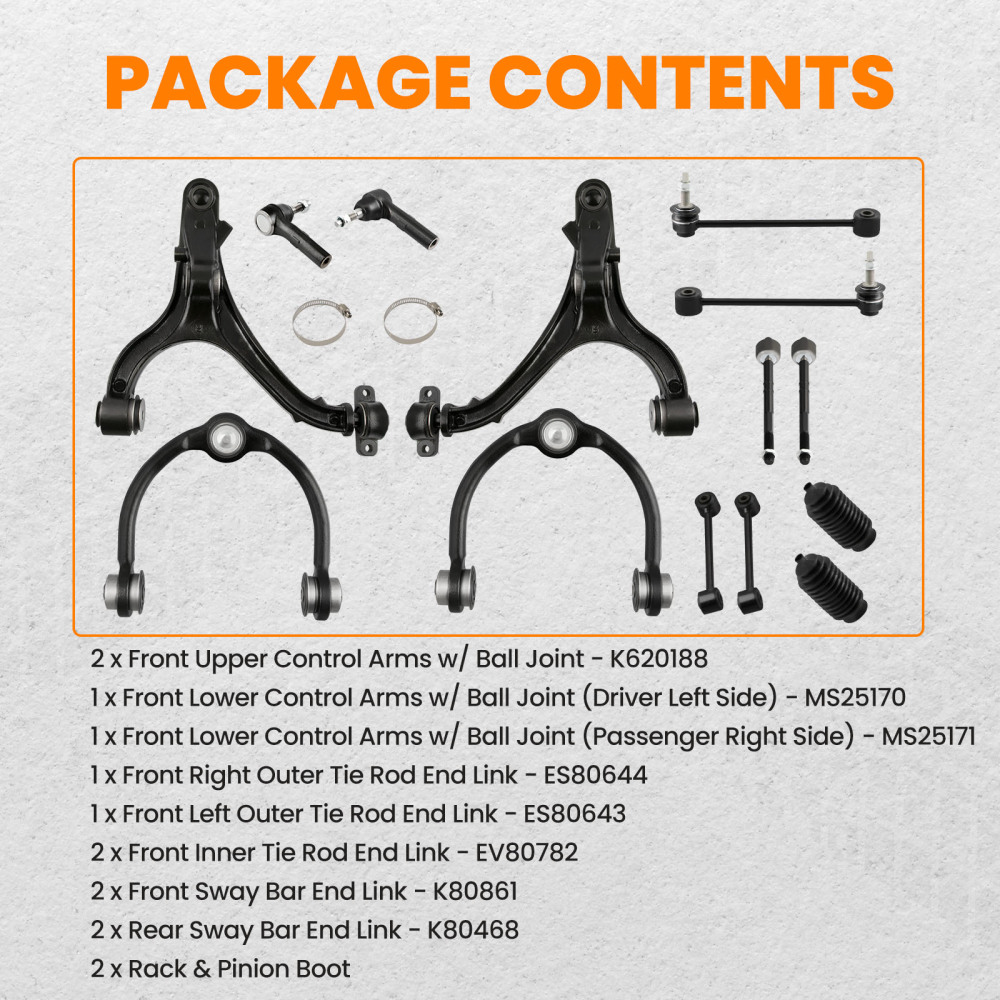 14x Front Upper Lower Control Arms compatible for Jeep Commander Grand Cherokee 2005-2010