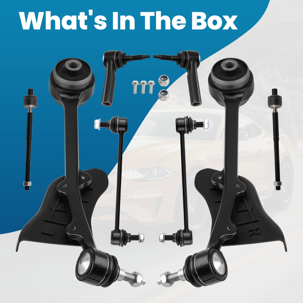 8x Front Lower Control Arms Tie Rods Sway Bars compatible for Ford Mustang 2015 - 2019