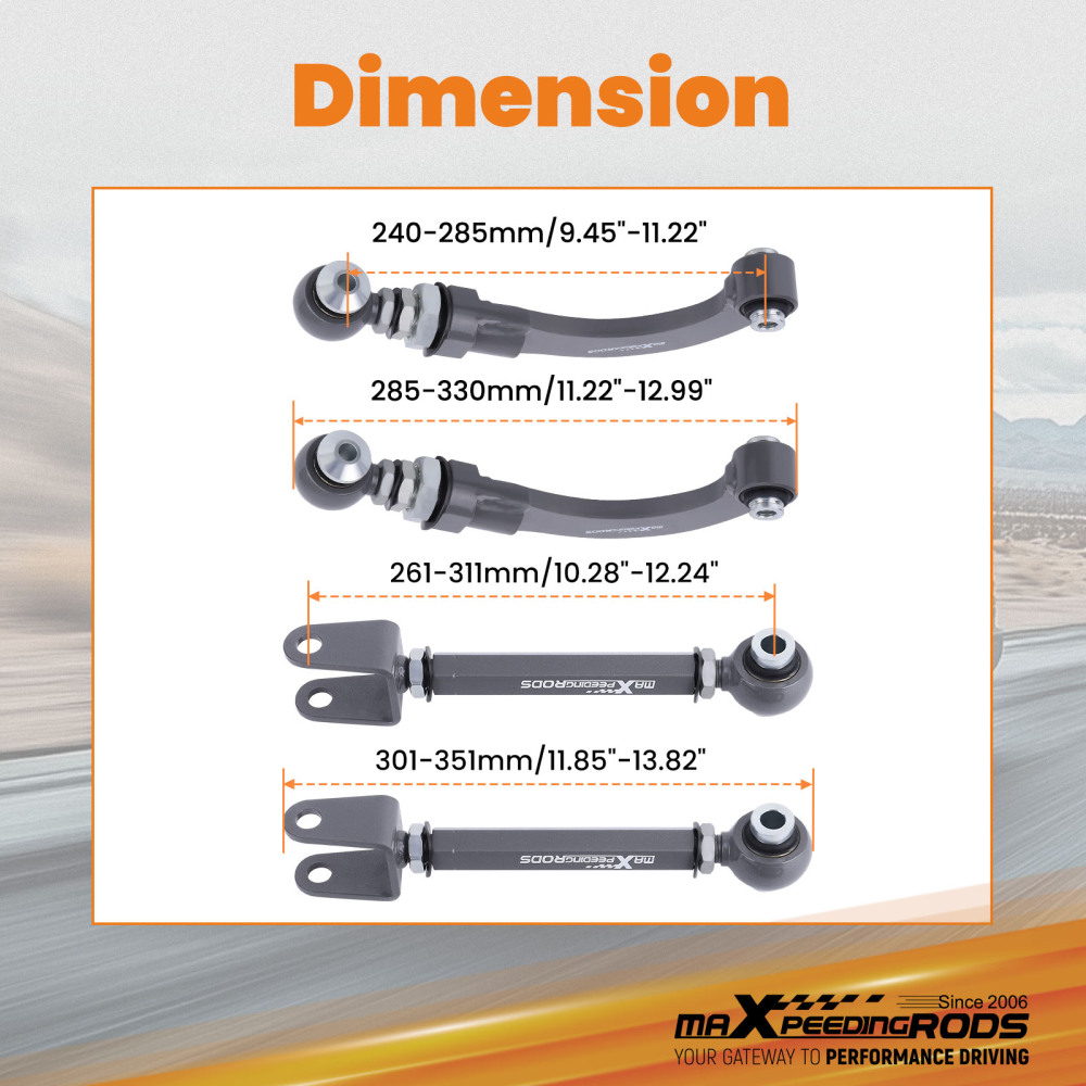 4pcs Adjustable Rear Camber Toe Arms Kit LeftRight For 2015-2023 compatible for Ford Mustang