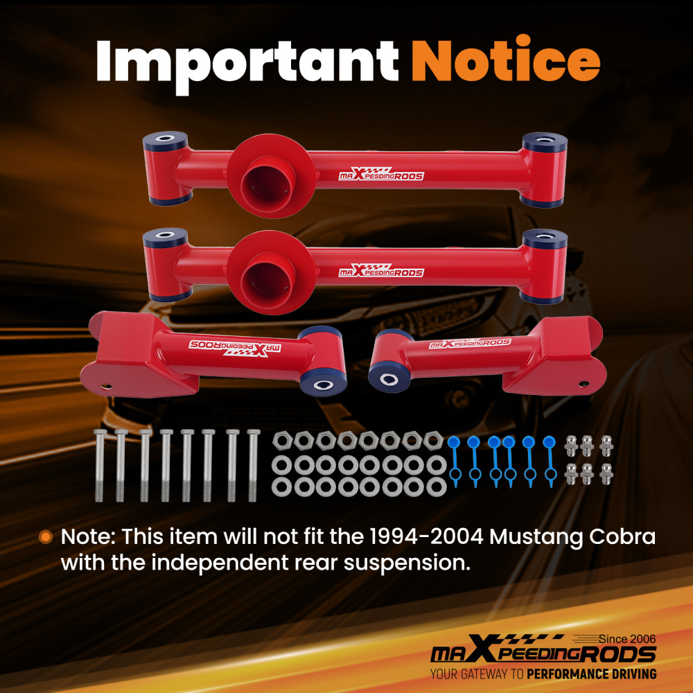 Tubular Upper Lower Rear Control Arm Kit compatible for Ford Mustang 79-04 compatible for Mercury Capri 86