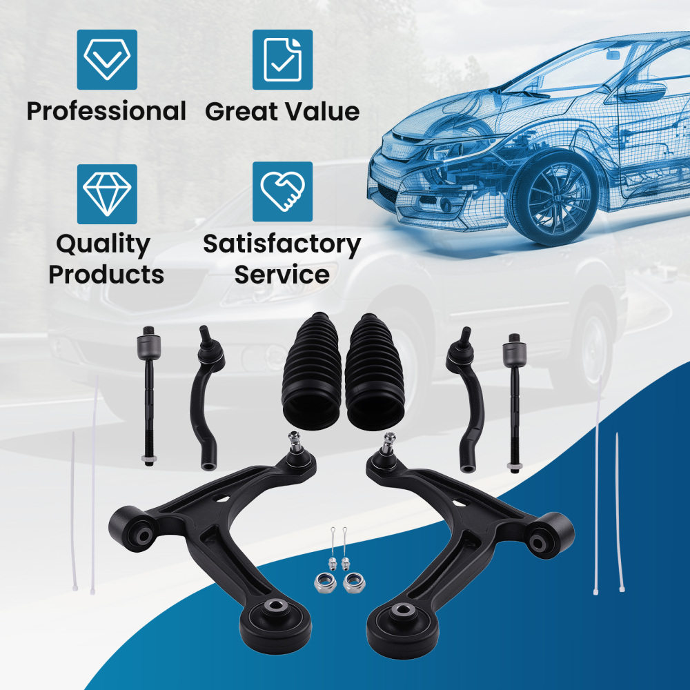 8x Front Lower Control Arms Tie Rods for 2003-2008 compatible for Honda Pilot 01-06 compatible for Acura MDX