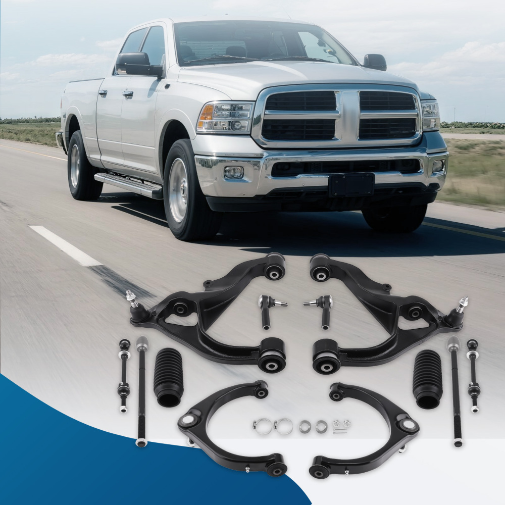 Front Upper Lower Control Arms Tie Rods Sway Bar Link compatible for Ram 1500 2009-2012 4WD