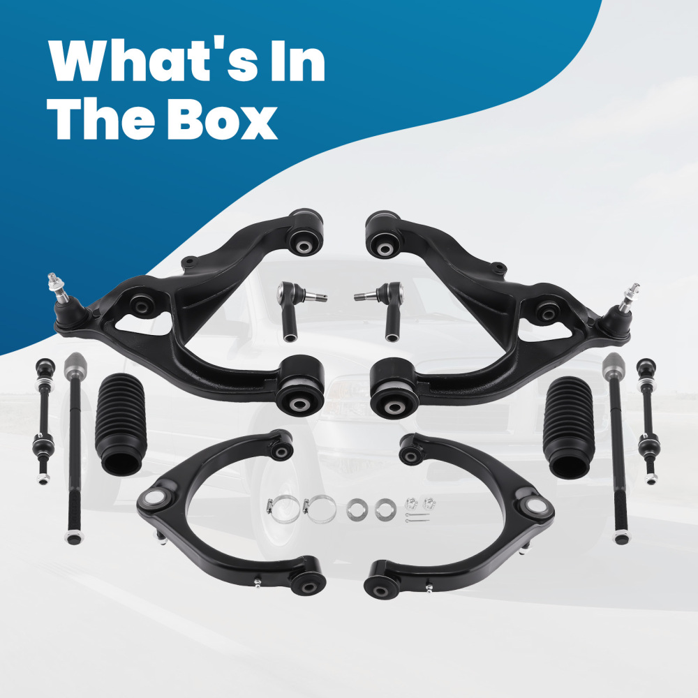 Front Upper Lower Control Arms Tie Rods Sway Bar Link compatible for Ram 1500 2009-2012 4WD
