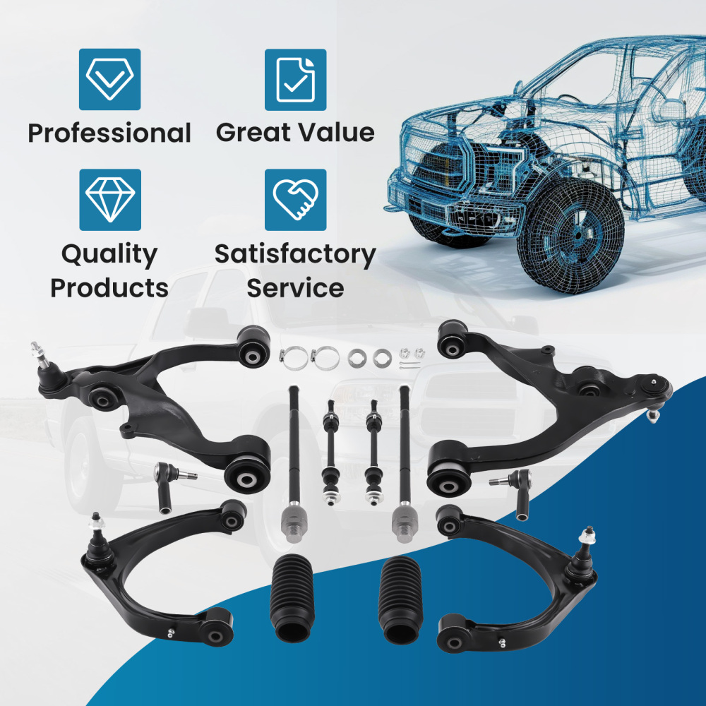 Front Upper Lower Control Arms Tie Rods Sway Bar Link compatible for Ram 1500 2009-2012 4WD