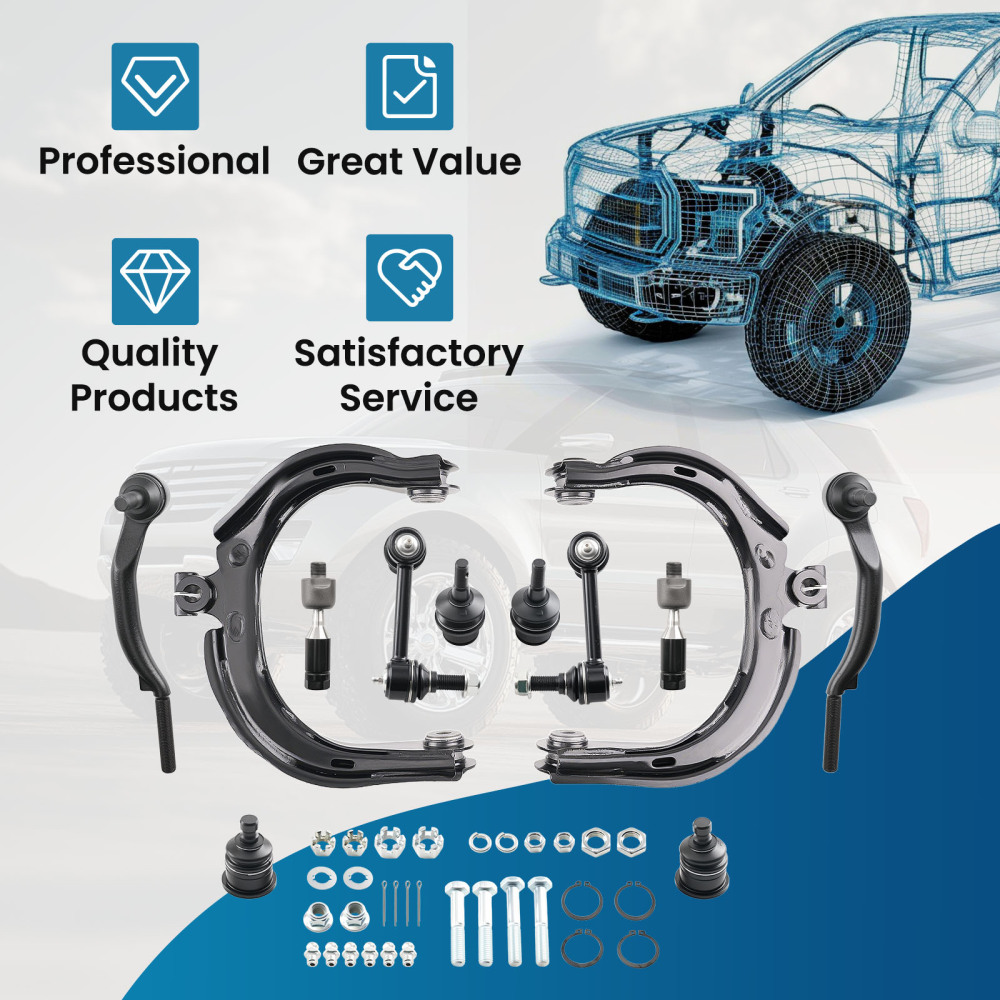 12x Front Upper Control Arms Ball Joints Tie Rods for Trailblazer Envoy Ascender