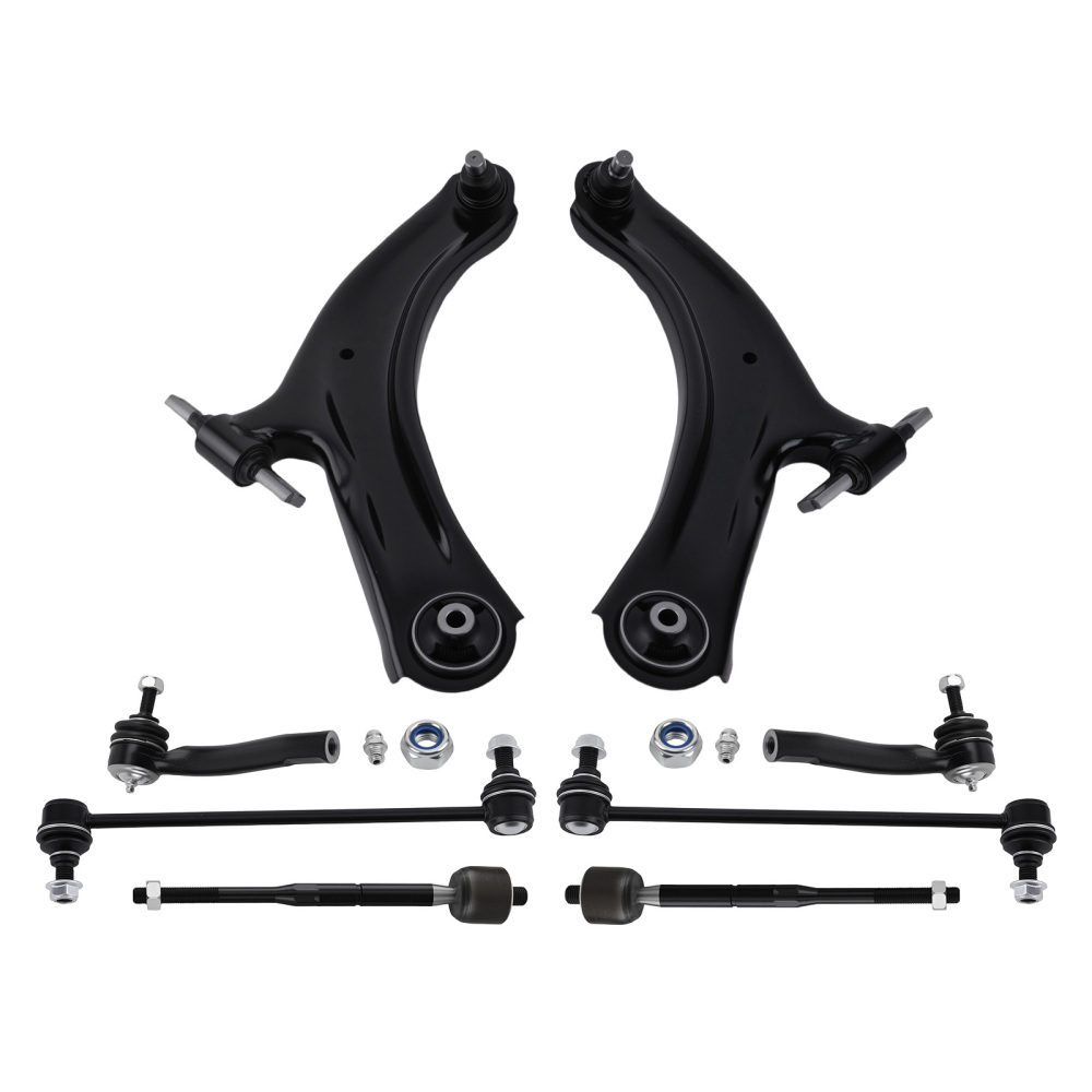 Front Lower Control Arms + Tie Rods + Sway Bar Links For 2007-2012 compatible for Nissan Sentra