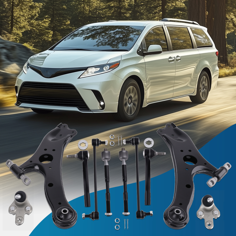 Front Lower Control Arm w/ Ball JointsTie Rod End compatible for Toyota Sienna 2011-2020