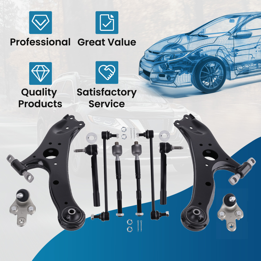 Front Lower Control Arm w/ Ball JointsTie Rod End compatible for Toyota Sienna 2011-2020