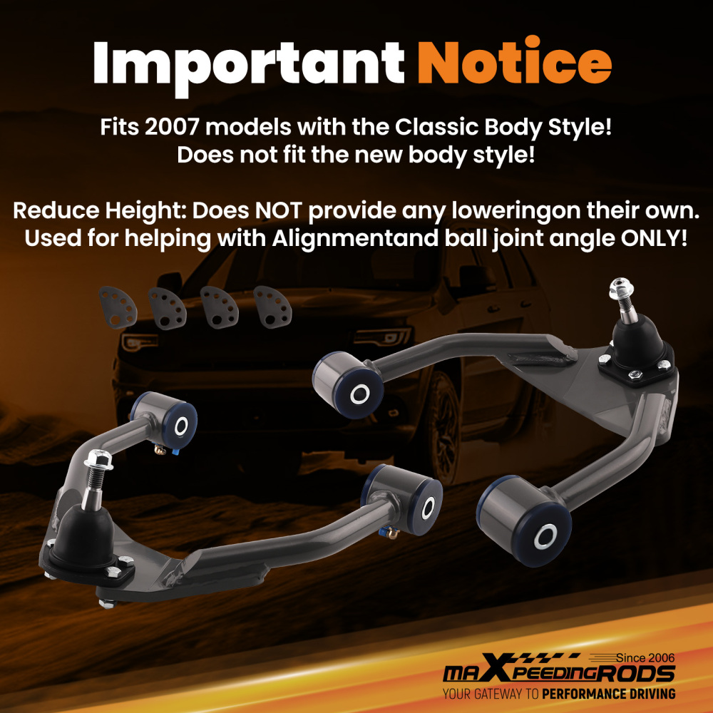 2x Upper Drop Alignment Control Arms Drop Kit for 1999-06 compatible for Silverado Sierra 1500
