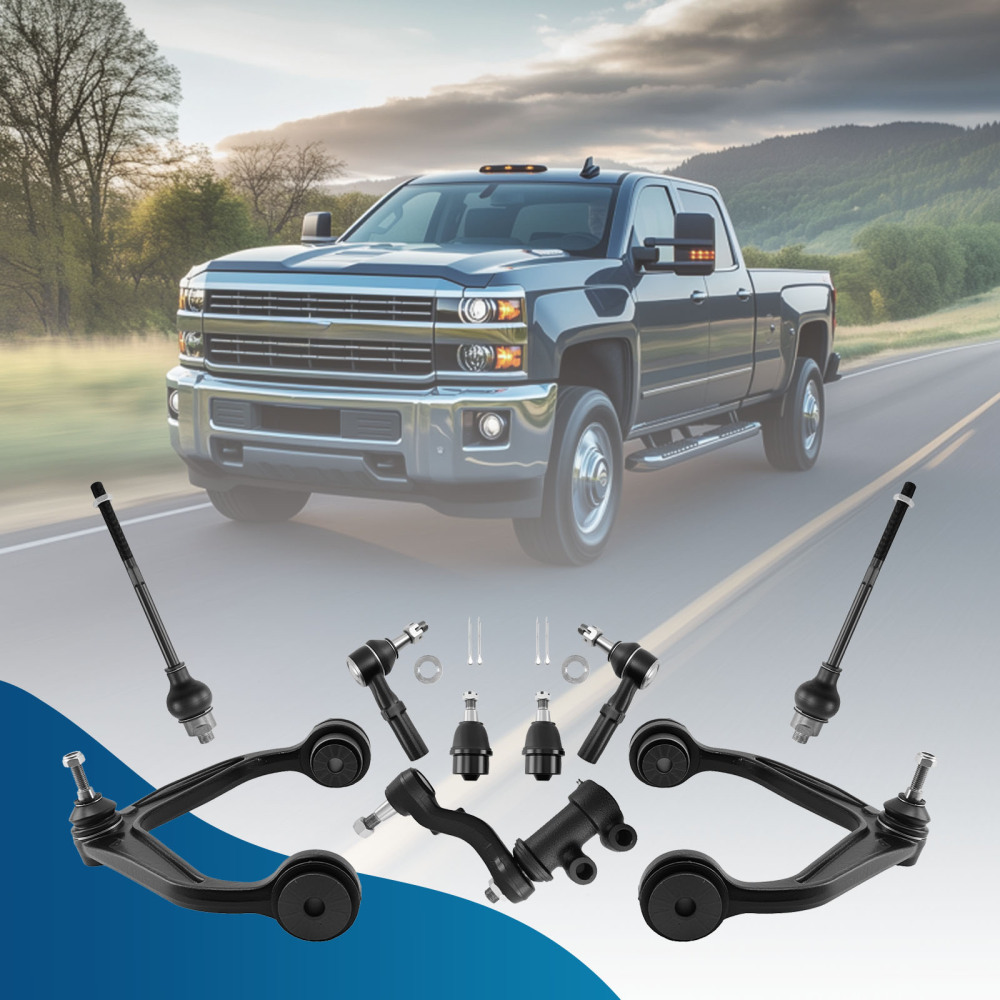 9x Front Control Arms Tie Rods for 2011-2019 compatible for Chevy Silverado Sierra 2500 3500 HD