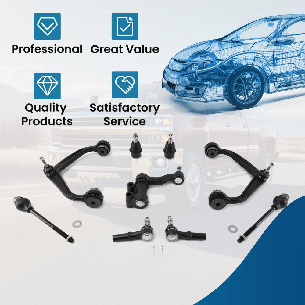 9x Front Control Arms Tie Rods for 2011-2019 compatible for Chevy Silverado Sierra 2500 3500 HD