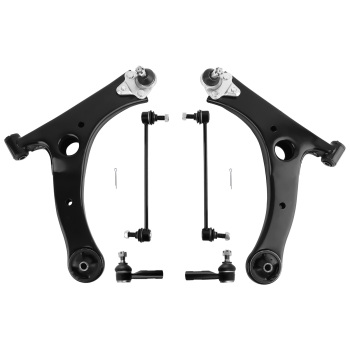 6pc Front Lower Control Arms + Tie Rods + Sway Bars for 2014-2019 compatible for Toyota Corolla
