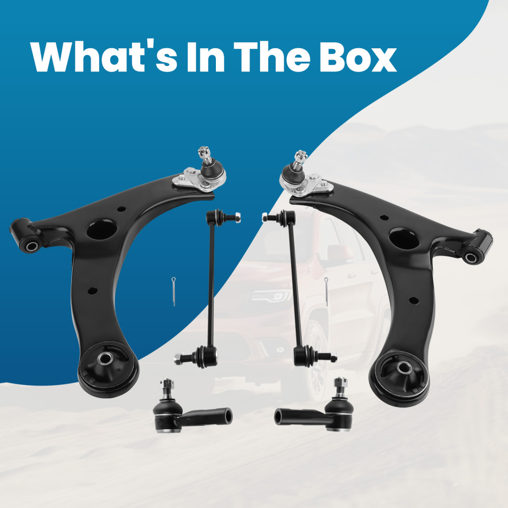 6pc Front Lower Control Arms + Tie Rods + Sway Bars for 2014-2019 compatible for Toyota Corolla