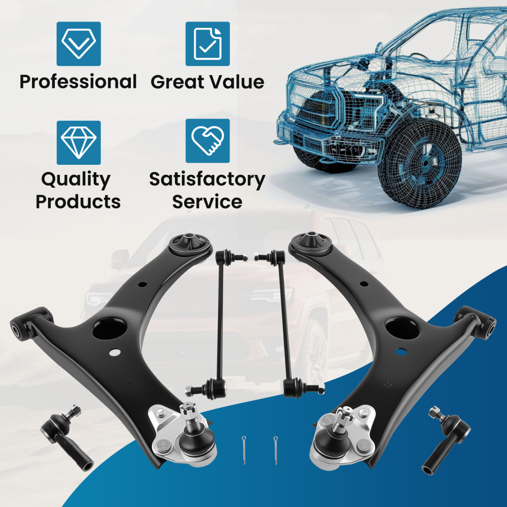 6pc Front Lower Control Arms + Tie Rods + Sway Bars for 2014-2019 compatible for Toyota Corolla
