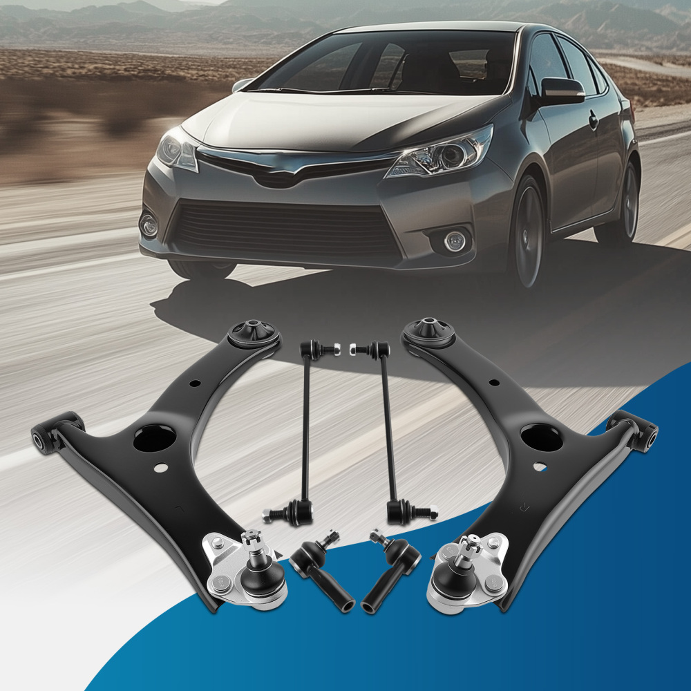 6pc Front Lower Control Arms + Tie Rods + Sway Bars for 2014-2019 compatible for Toyota Corolla
