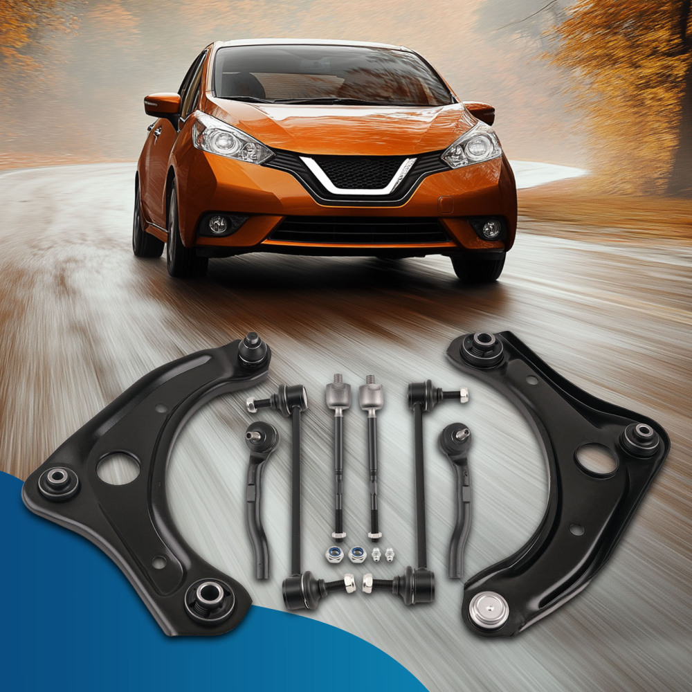 Front Lower Control Arms + Tie Rods + Sway Bar Links compatible for Nissan Versa Note Micra