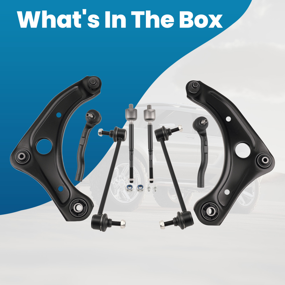 Front Lower Control Arms + Tie Rods + Sway Bar Links compatible for Nissan Versa Note Micra