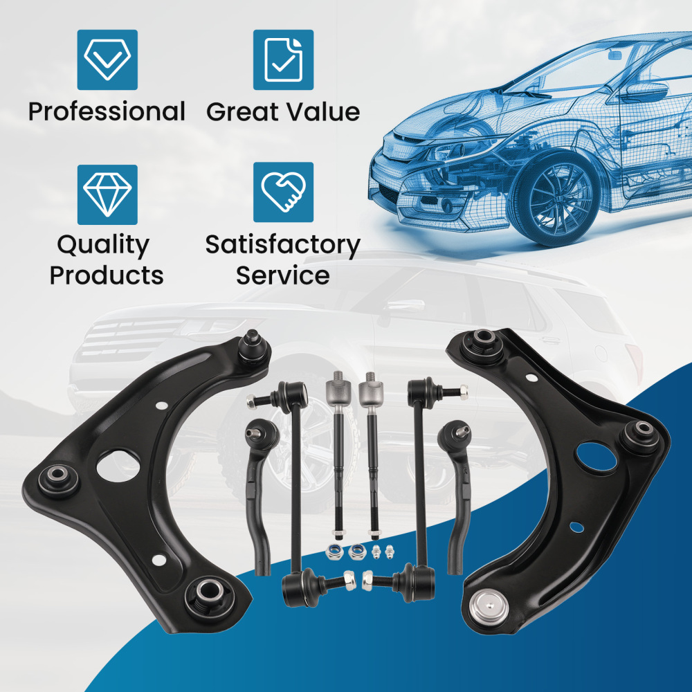 Front Lower Control Arms + Tie Rods + Sway Bar Links compatible for Nissan Versa Note Micra