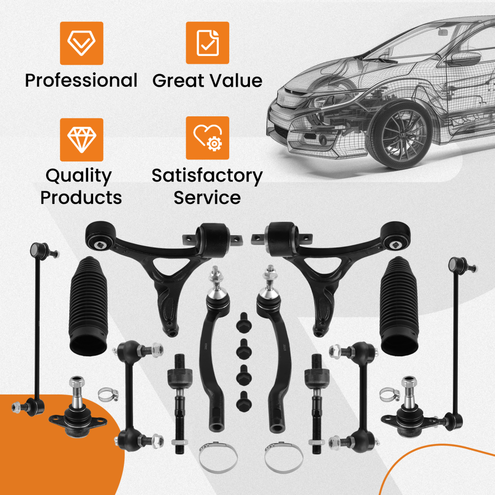 14x Front Lower Control Arm Ball Joint Tie Rod Sway Bar for 2003-2014 compatible for Volvo XC90