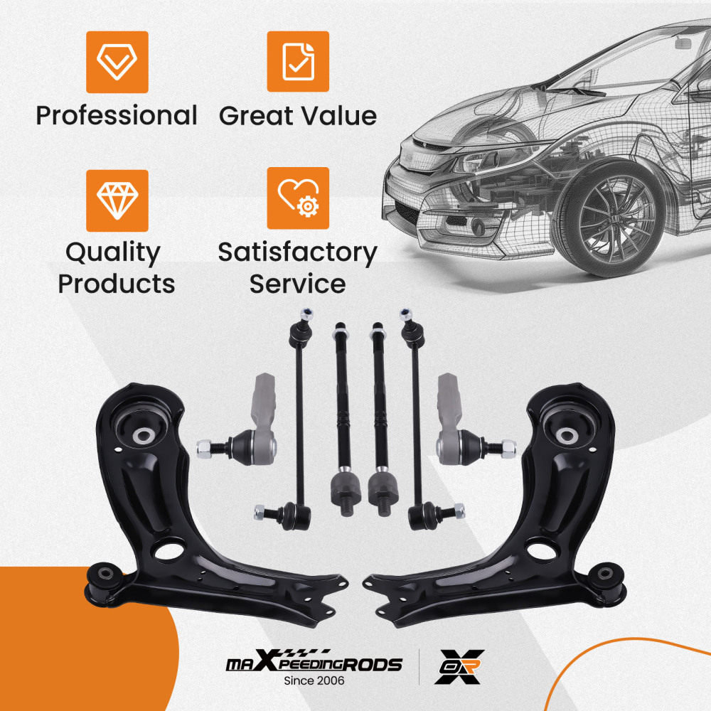 Front Lower Control Arms + Sway Bars + Tie Rods for 2011 - 2018 compatible for Volkswagen Jetta