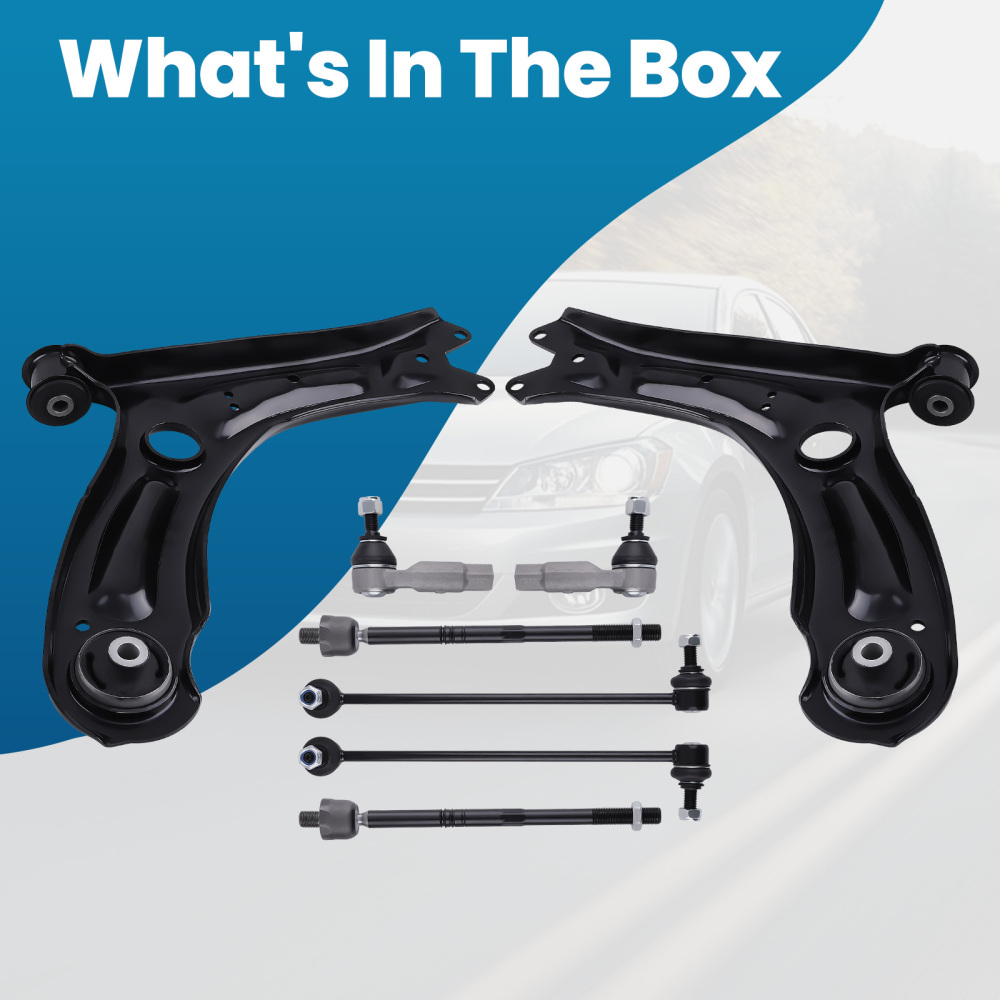 Front Lower Control Arms + Sway Bars + Tie Rods for 2011 - 2018 compatible for Volkswagen Jetta