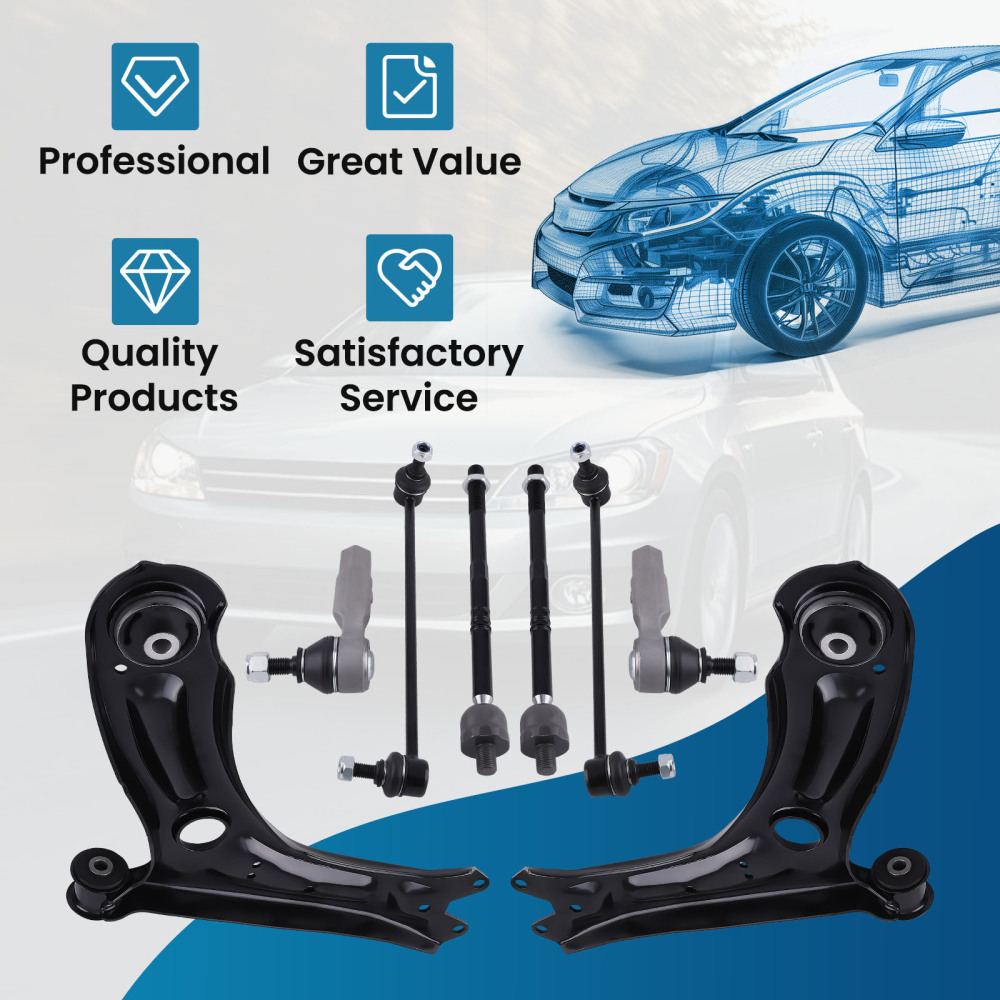 Front Lower Control Arms + Sway Bars + Tie Rods for 2011 - 2018 compatible for Volkswagen Jetta