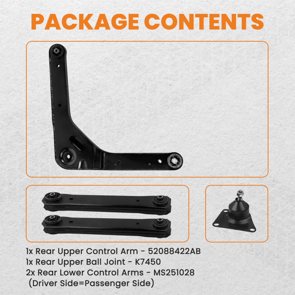 Rear Upper and Lower Control Arm compatible for Jeep Grand Cherokee WJ 99-04 With Ball Joint suspension arms