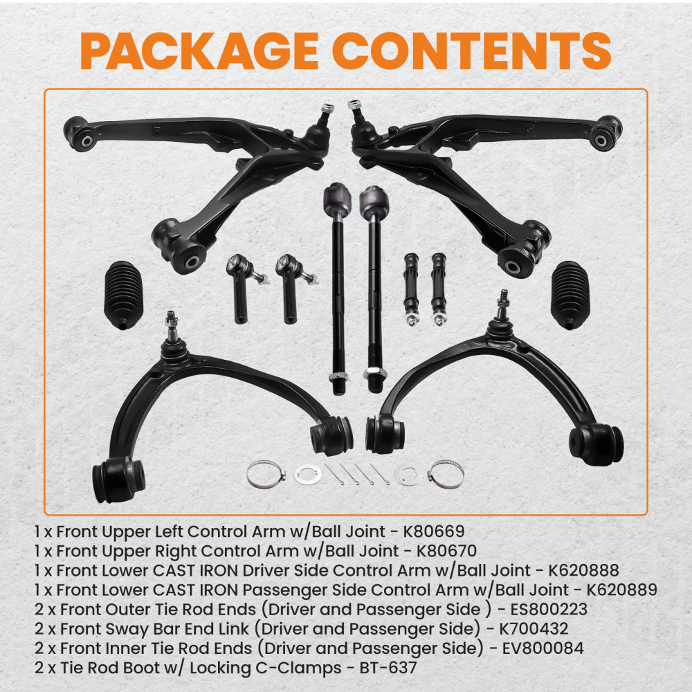 12 Pcs Front Upper amp; Lower Control Arm compatible for Chevy Silverado compatible for GMC Sierra 1500 compatible for Yukon