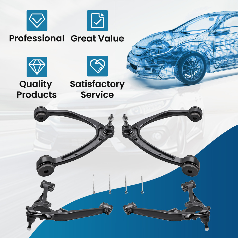 Front Upper Lower Control Arms for 2007-13 compatible for Chevy Silverado GMC Sierra 1500 compatible for Yukon