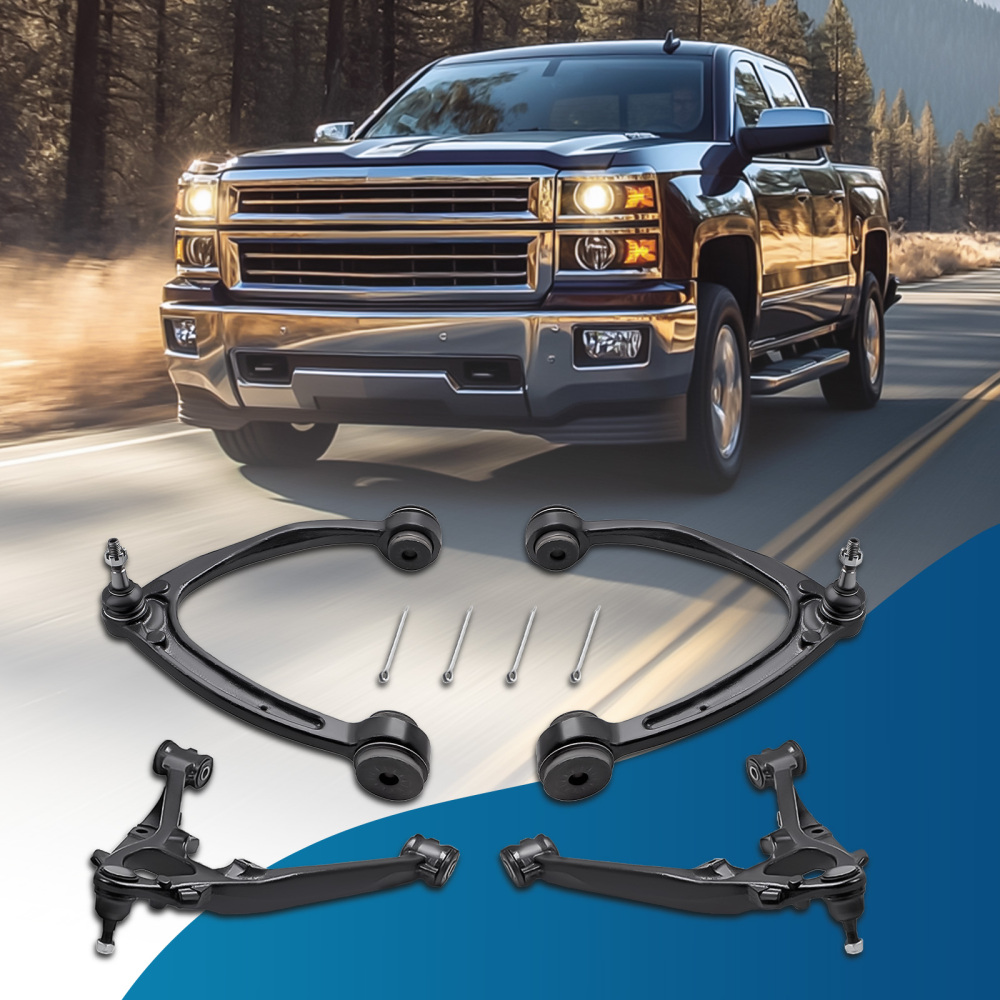 Front Upper Lower Control Arms for 2007-13 compatible for Chevy Silverado GMC Sierra 1500 compatible for Yukon