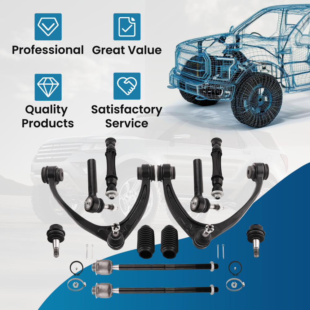 12 Pcs Front Upper Control Arm & Tie Rod Sway Bar compatible for Silverado Sierra