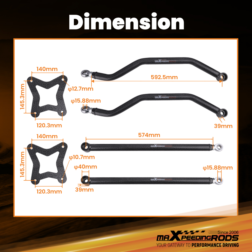 High Clearance Rear Radius Arms Rods Set compatible for Polaris RZR XP 1000 2014+