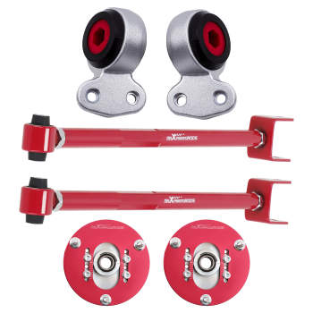 6 Pc Adjustable Control Arm + Camber Plates + Control Arm Bushings compatible for BMW E46