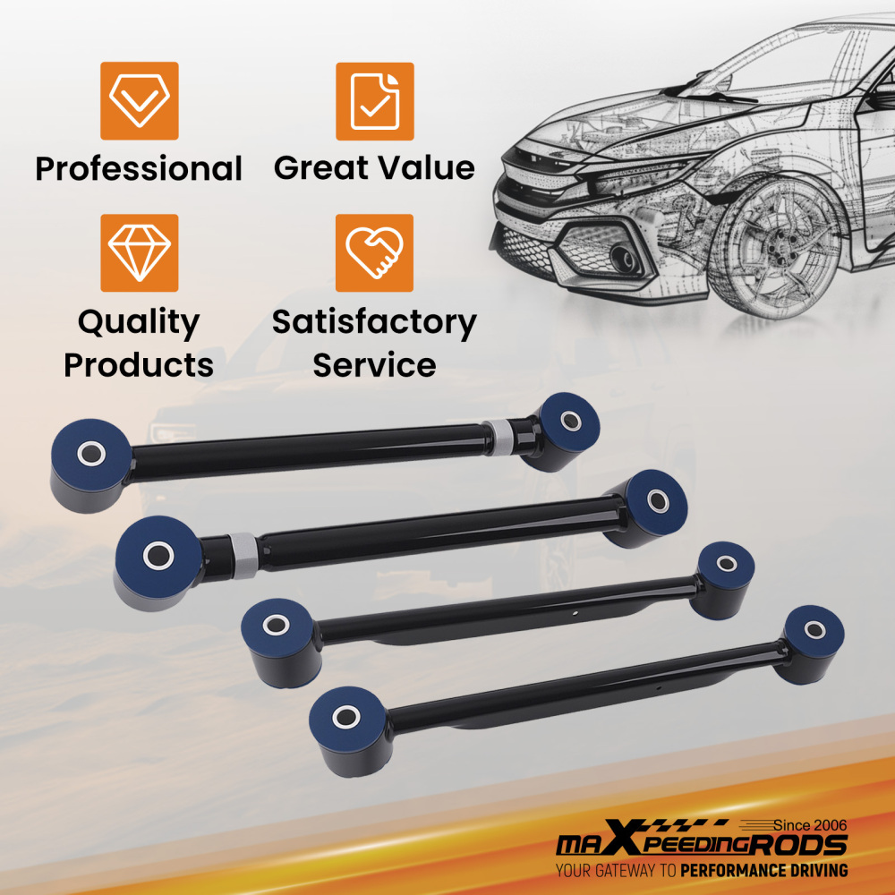 4 Pcs Rear Trailing Control Arms Upper + Lower Kit compatible for Buick Rainier 2004-2007