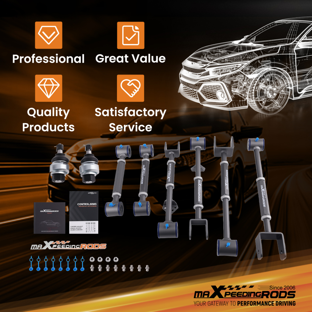 6x Rear Camber Control Arms + Front Lower Ball Joint for 2008-2017 compatible for Honda Accord