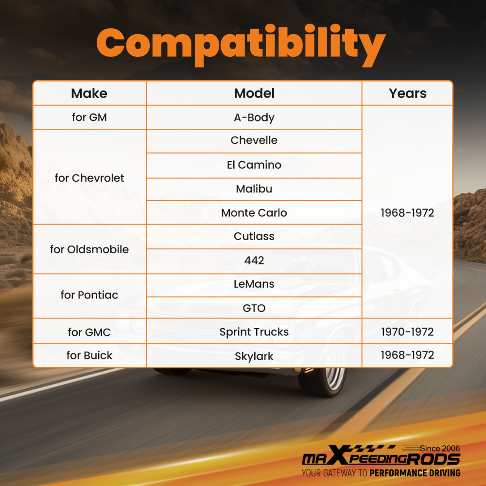 Adjustable Rear Control Trailing Arms Brace Kit compatible for GM A-Body 68-72 compatible for Chevelle