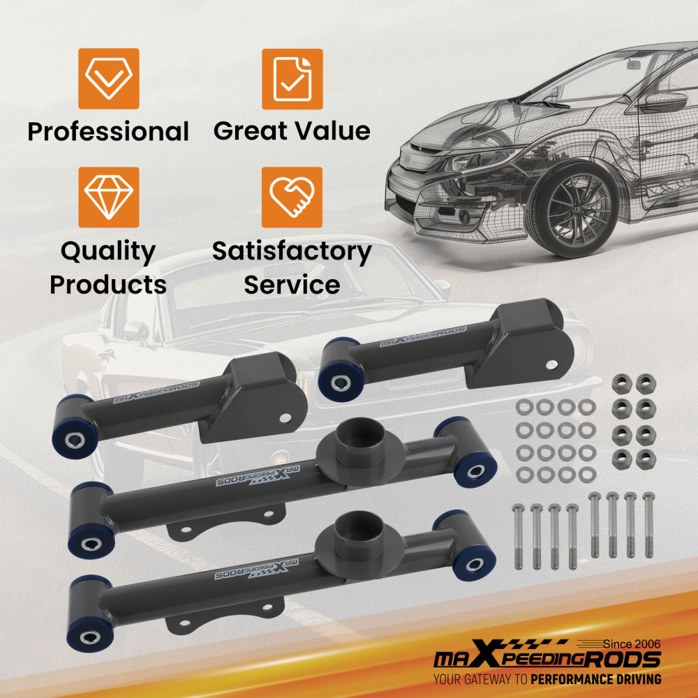 4Pcs Rear UpperLower Tubular Control Arms compatible for Ford Mustang 1979-2004 Gray