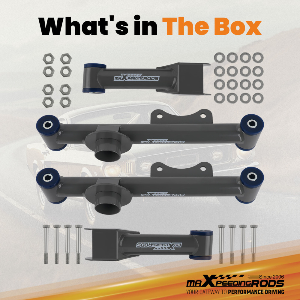 4Pcs Rear UpperLower Tubular Control Arms compatible for Ford Mustang 1979-2004 Gray