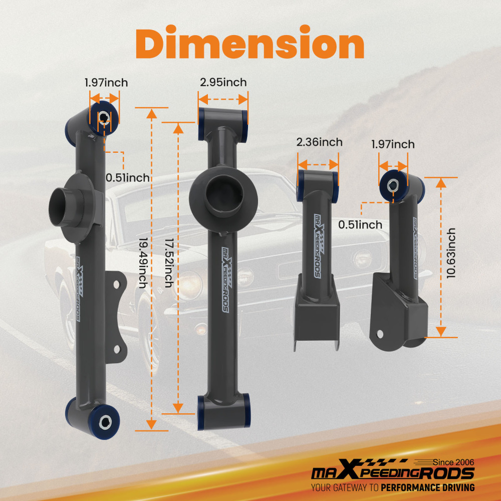 4Pcs Rear UpperLower Tubular Control Arms compatible for Ford Mustang 1979-2004 Gray