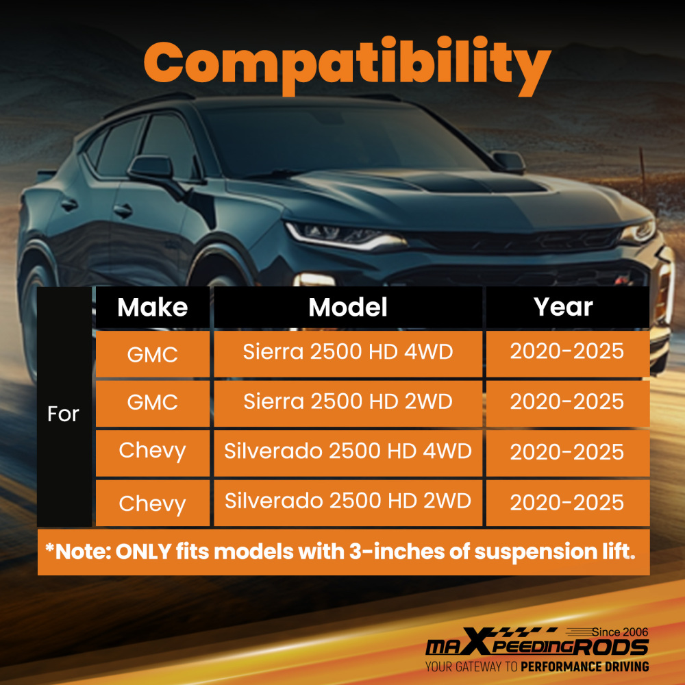 3 Lift Upper Control Arms LeftRight compatible for Chevy GMC 2500HD 2020-2025 2WD 4WD